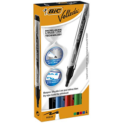 BIC Velleda Pocket rotuladores de Pizarra Punta Ancha – colores Surtidos, Blíster de 4 unidades