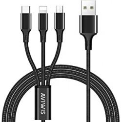 Cable USB 3 en 1 Lightning + micro USB + USB-C