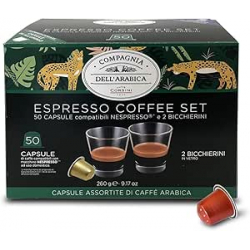 Chollo - Caffè Corsini Set de 50 Cápsulas Nespresso Surtidas + 2 Vasos