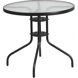 Flash Furniture Bellamy 31.5'' Round Tempered Glass Metal Table | TLH-070-2-GG