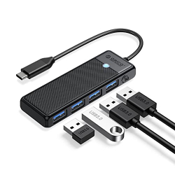 Hub USB, ORICO 4 en 1 Adaptador USB C, Hub USB 3.0 para PS5, Xbox, PC, USB Flash Drives, PC Portátil, HDD Móvil, 0.15m Negro