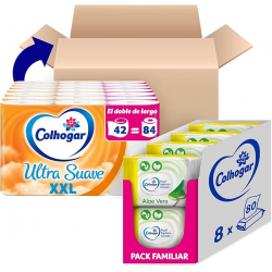 Pack Colhogar: Papel Higiénico Ultra Suave XXL (42 rollos) + Higiénico Húmedo Aloe (8 paquetes de 80 toallitas)