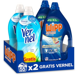 Pack 2× Wipp Express Gel Limpio y Liso 55 lavados + 2× Vernel Cielo Azul Suavizante 60 lavados